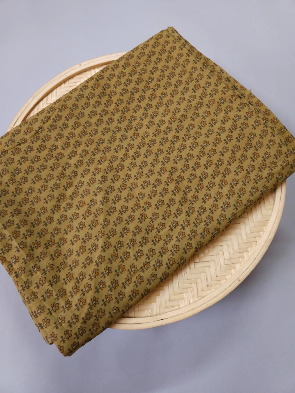 Mustard Base with small Butta Printed Ajrakh Cotton Fabric