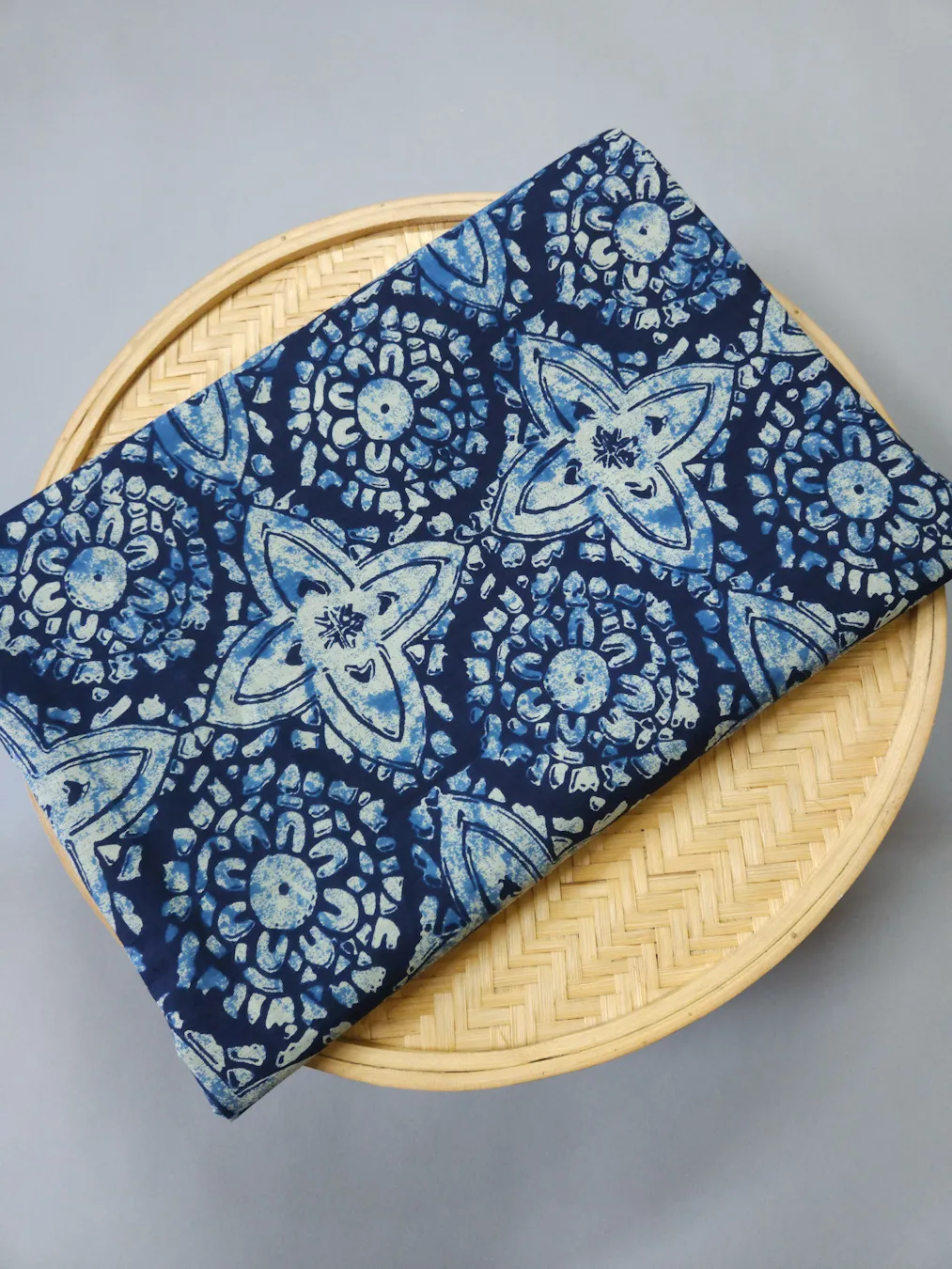 Indigo Rangoli Star Printed Ajrakh Cotton Fabric