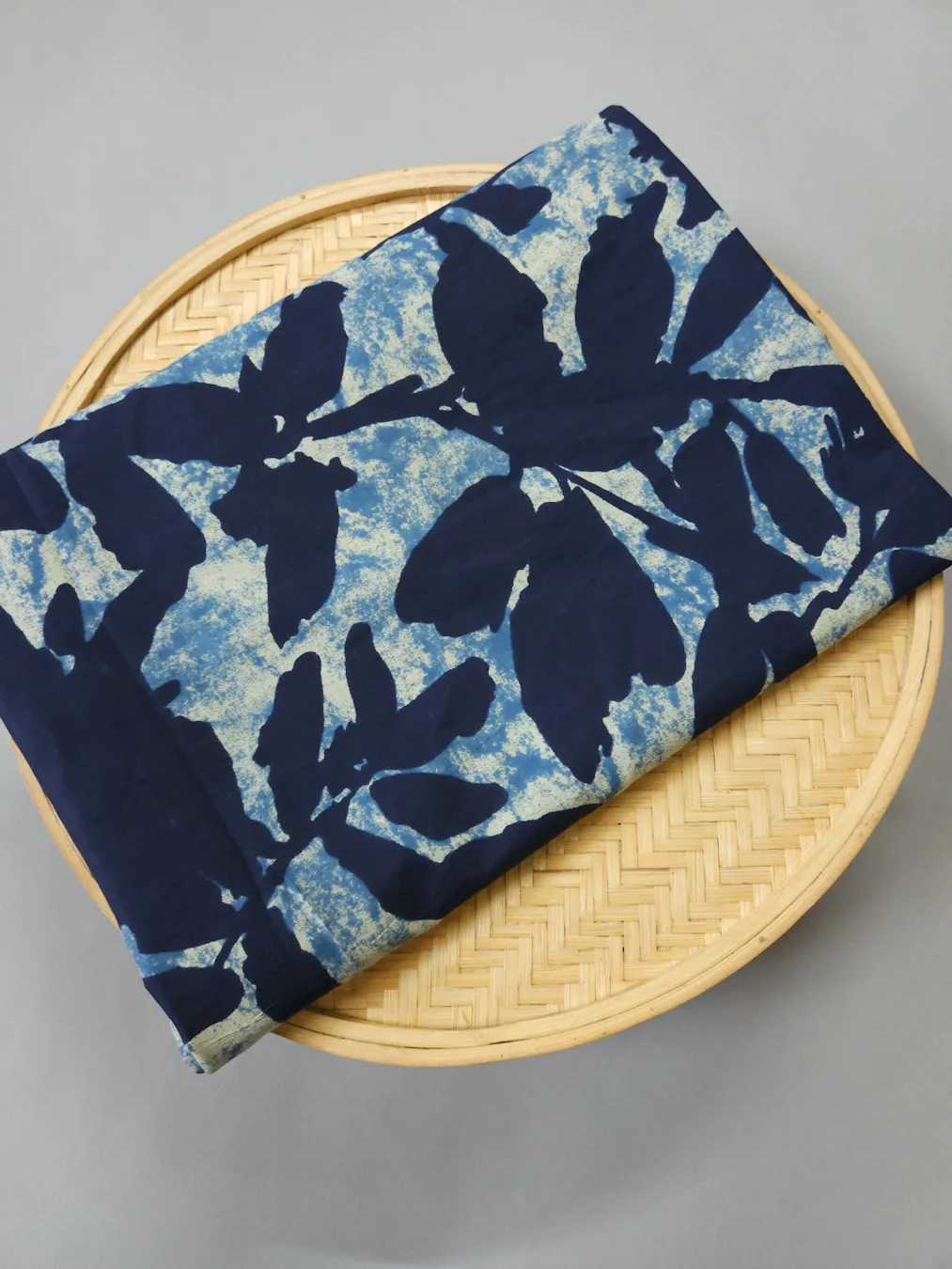 Indigo Base Blue Jaal Printed Ajrakh Cotton Fabric