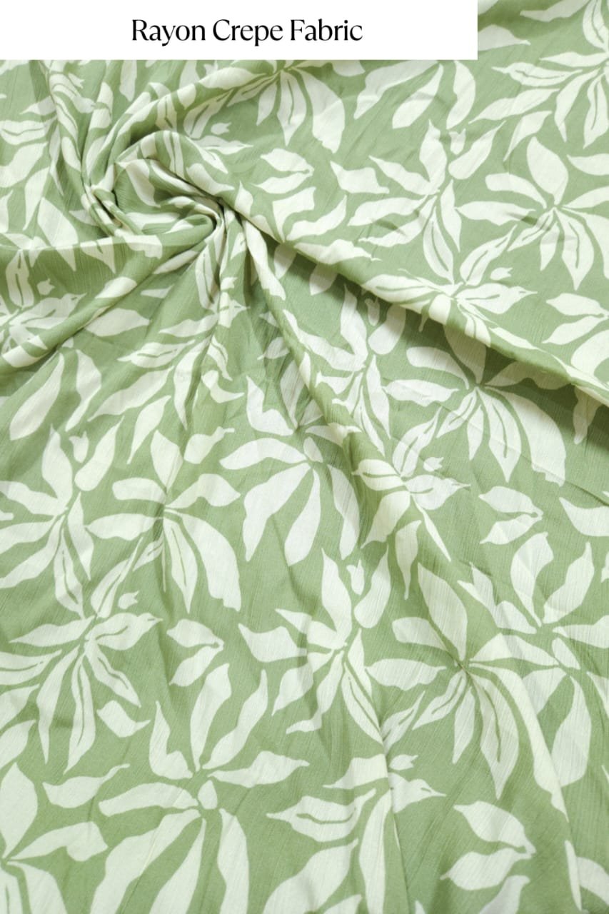 Pastel green shade base sanganeri flower block print ,rayon crepe fabric.